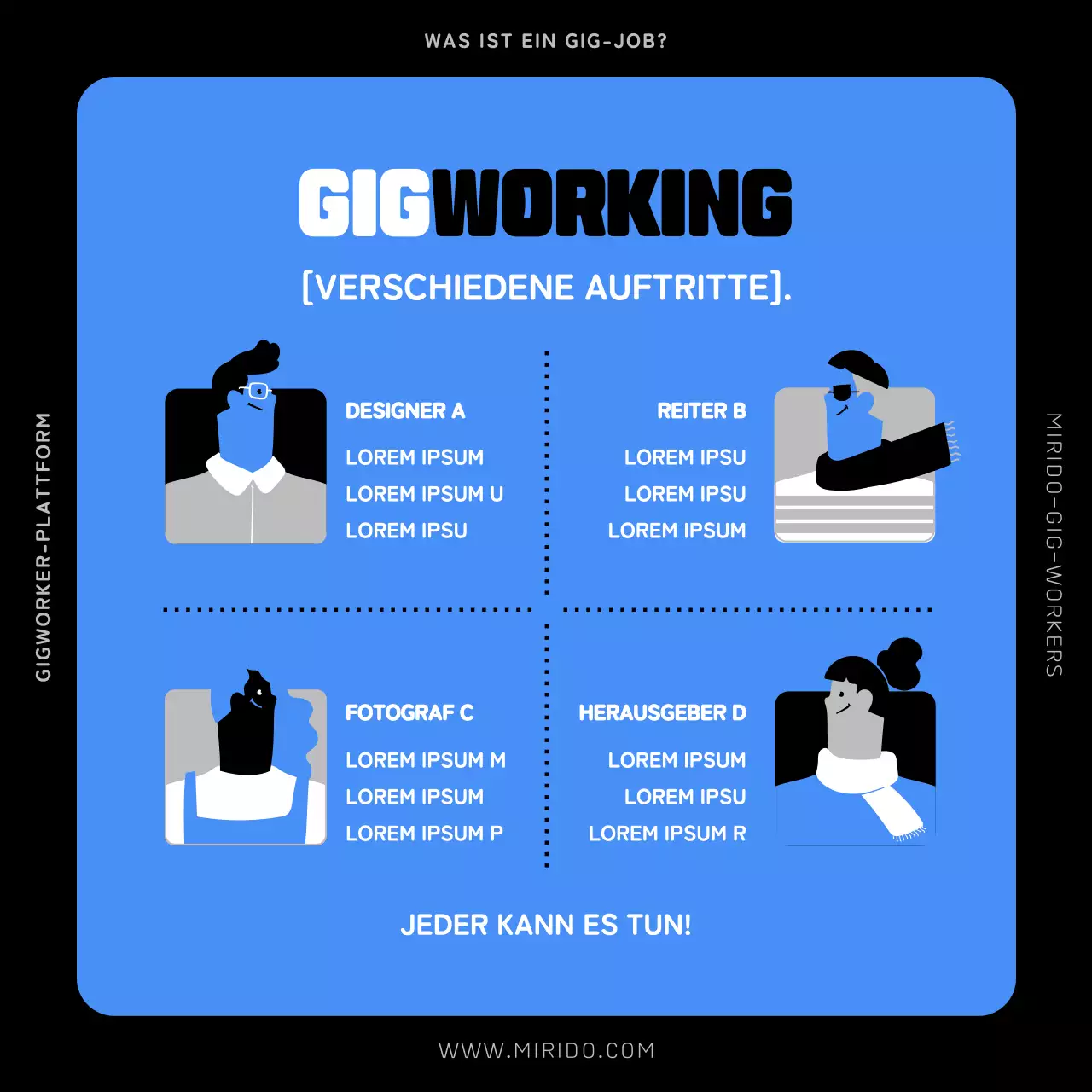 Blaue und schwarze Menschen Illustration Einführung in Gigworker