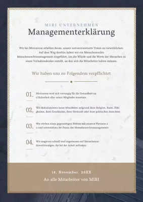 Ein marineblau-braunes Geschäftsmanifest