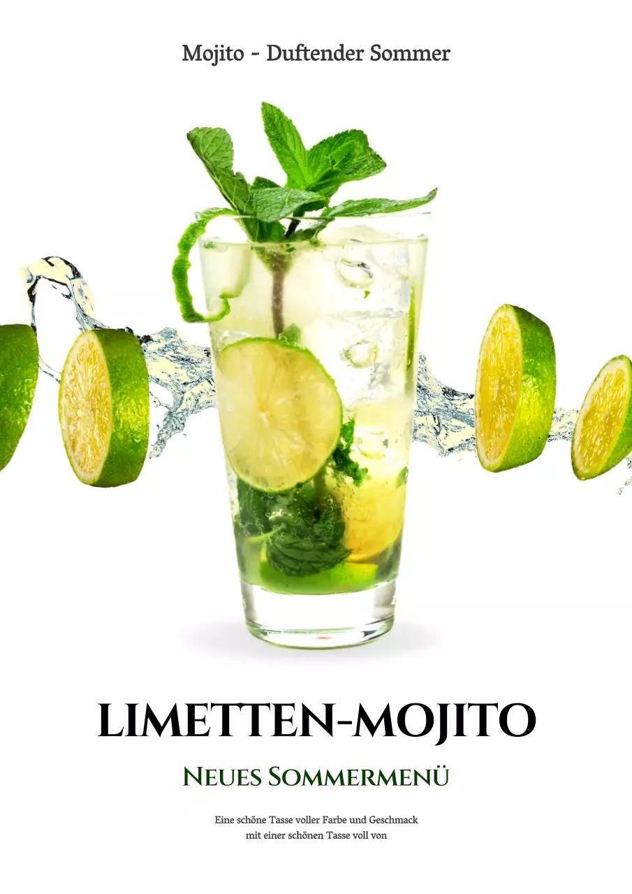 Förderung eines sauber aussehenden Mojito-Getränks mit Weiß und Limettengrün