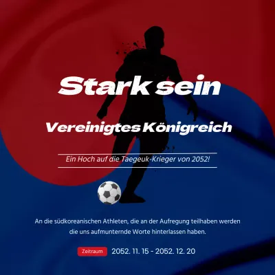 Fußball-Anfeuerungsaktion am rot-blauen Tai-Chi-Tor