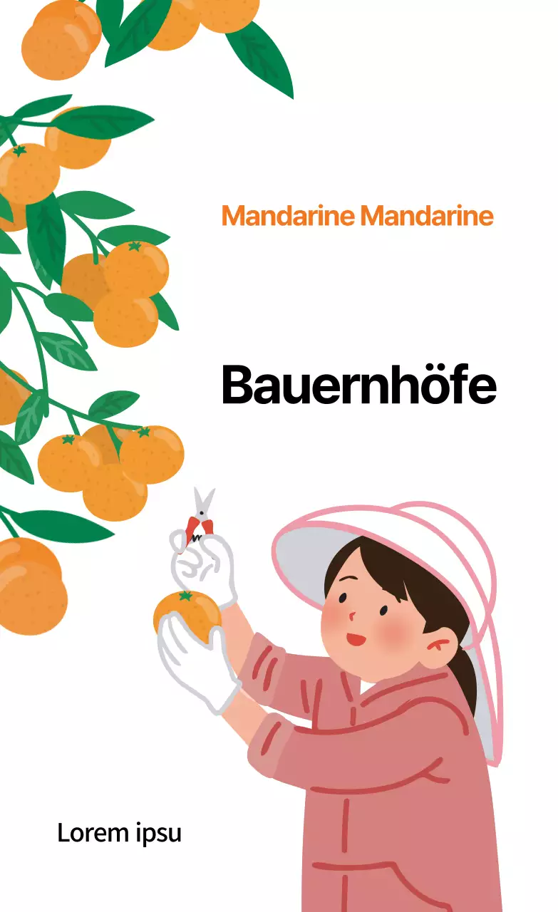 Niedliches Farmetikett mit orangefarbener Illustration