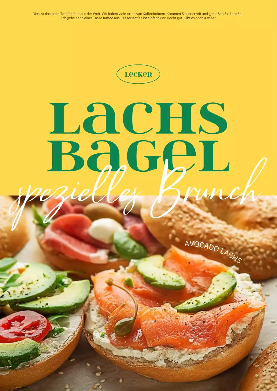 Trendiges Cafe-Interieur mit warmem gelben Hintergrund und grüner Schrift