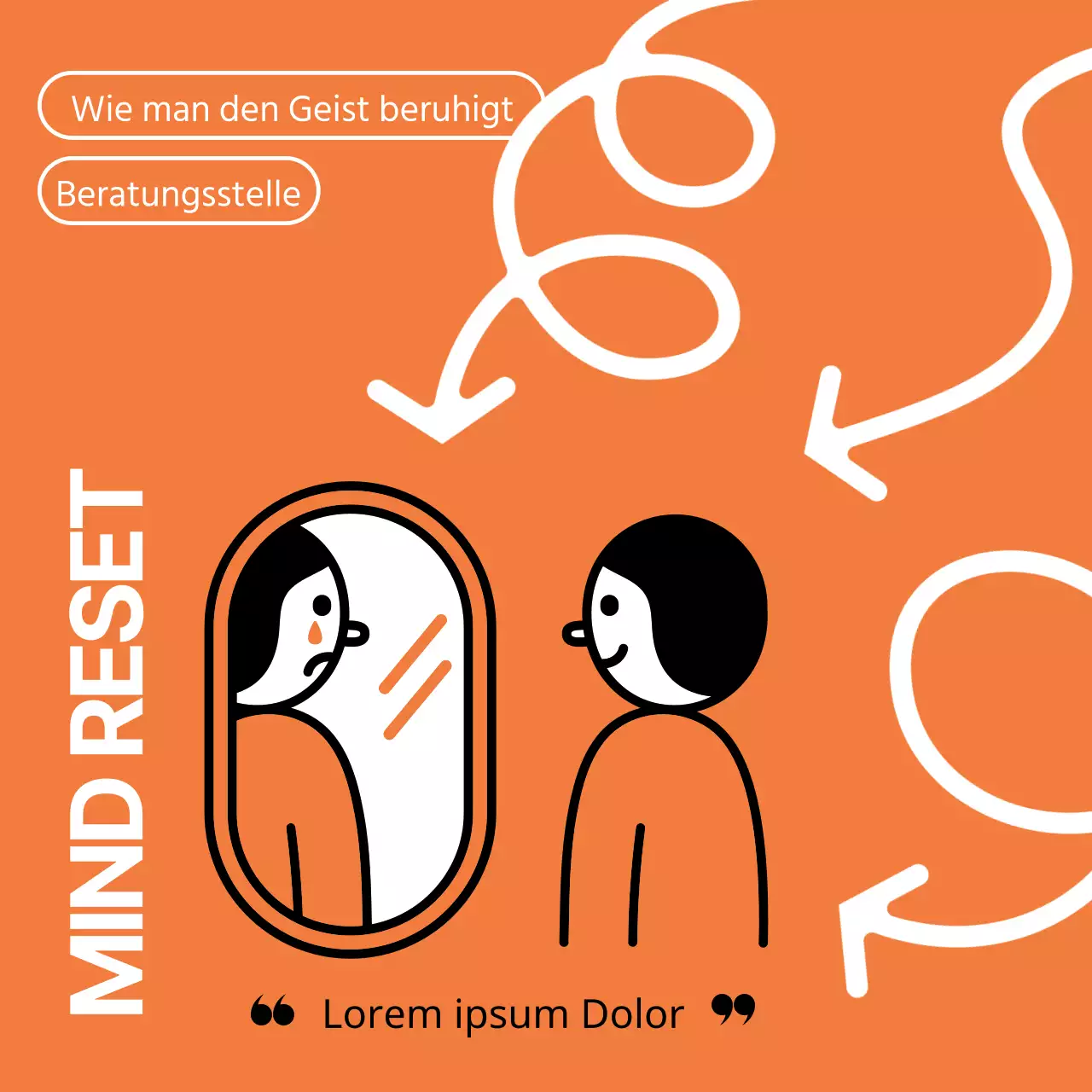Einfache, orangefarbene, illustrierte psychologische Beratungsinhalte