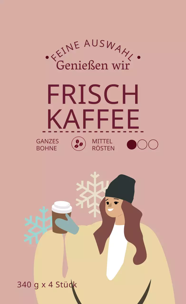 Lila-rosa illustriertes Verpackungsetikett für Kaffeebohnen