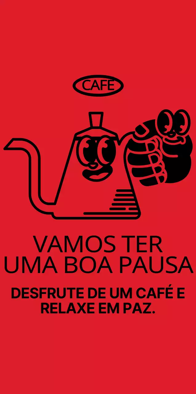 Cafeteira gira e moderna e personagem de mão em vermelho e preto para merchandise de café