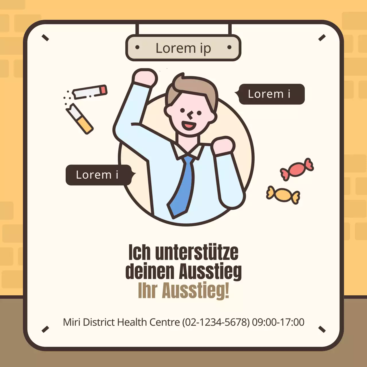 Niedliche gelbe und braune Illustration von Rauchentzugssymptomen