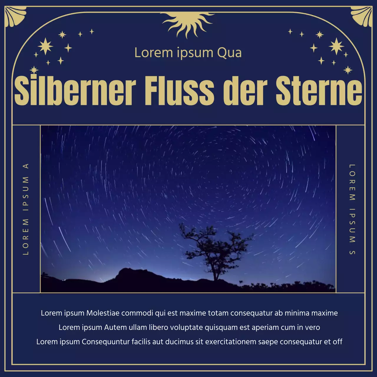 Die Ursprünge und Horoskope der Sterne in mystischen Tarotkarten-Illustrationen in Marineblau und Gold
