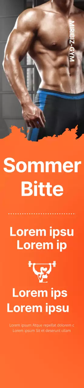 Werbebanner für eine Veranstaltung zur Eröffnung eines Fitnessstudios mit orangefarbenem Hintergrund