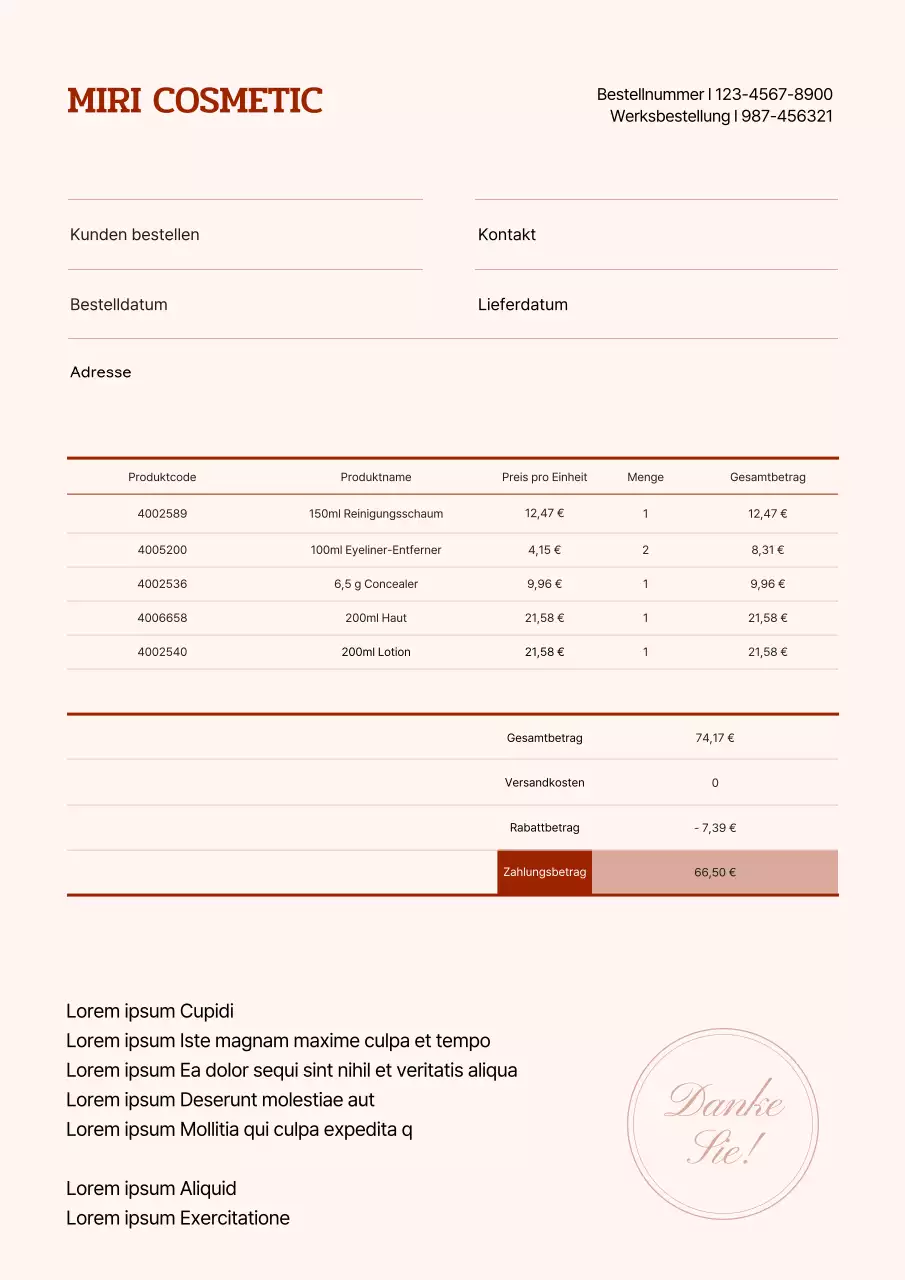 Kosmetikauftrag in Burgunderrot