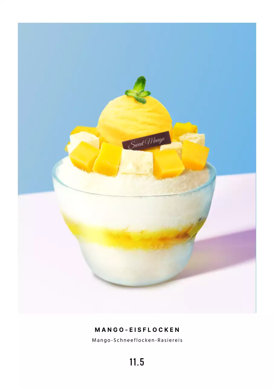 Hellblaues, minimalistisches Mango-Shaved-Ice