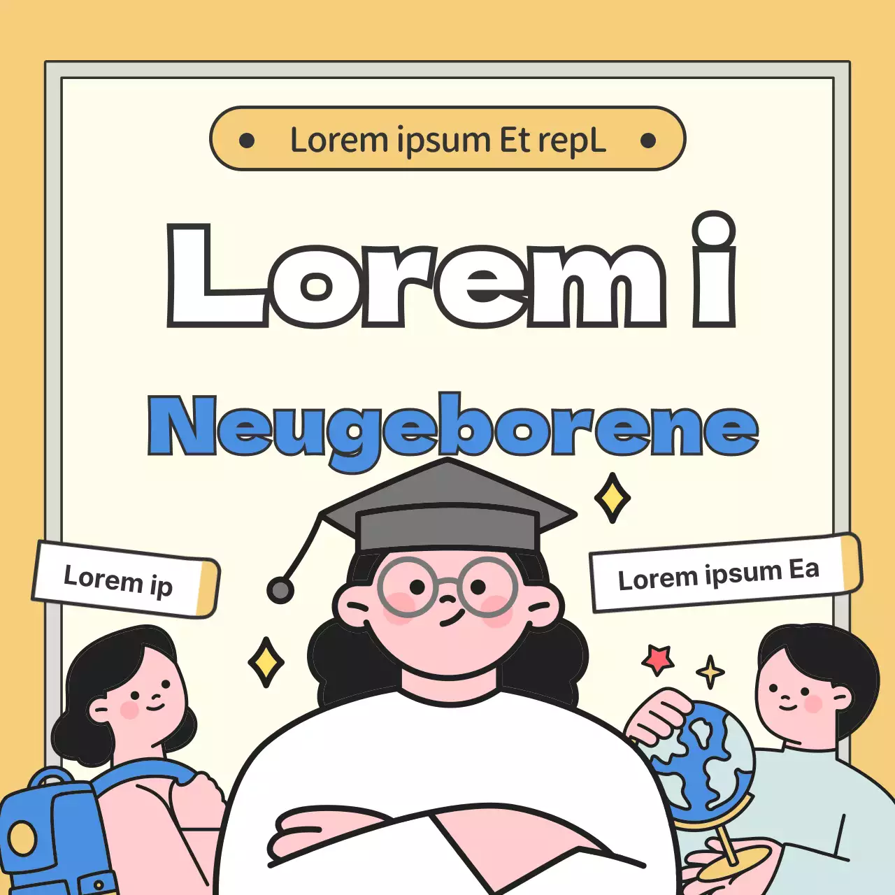 Geisteswissenschaftliche Vorlesung mit gelb-blauer studentischer Kreidetafelillustration