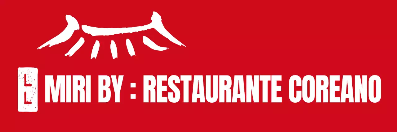 Uma combinação de símbolos tipográficos tradicionais a preto e vermelho, logótipo e selo para os funcionários e clientes de um restaurante coreano.