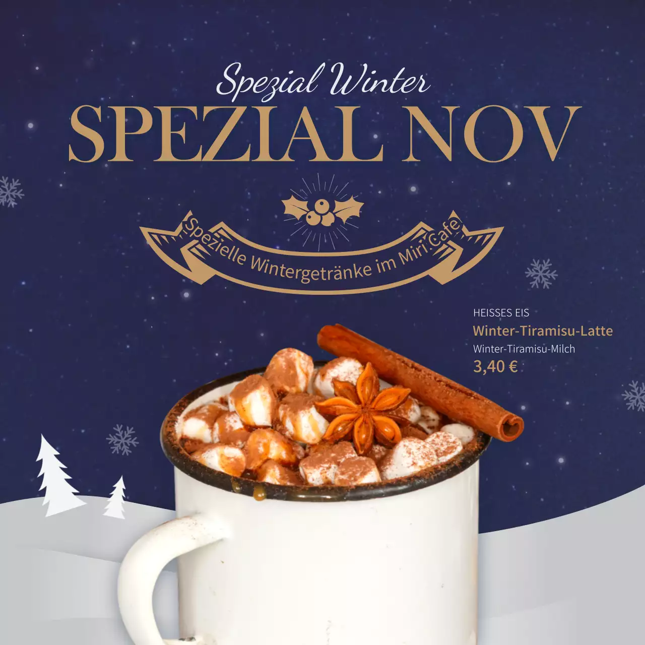 Cafe-Getränke mit marineblauem Weihnachtsthema