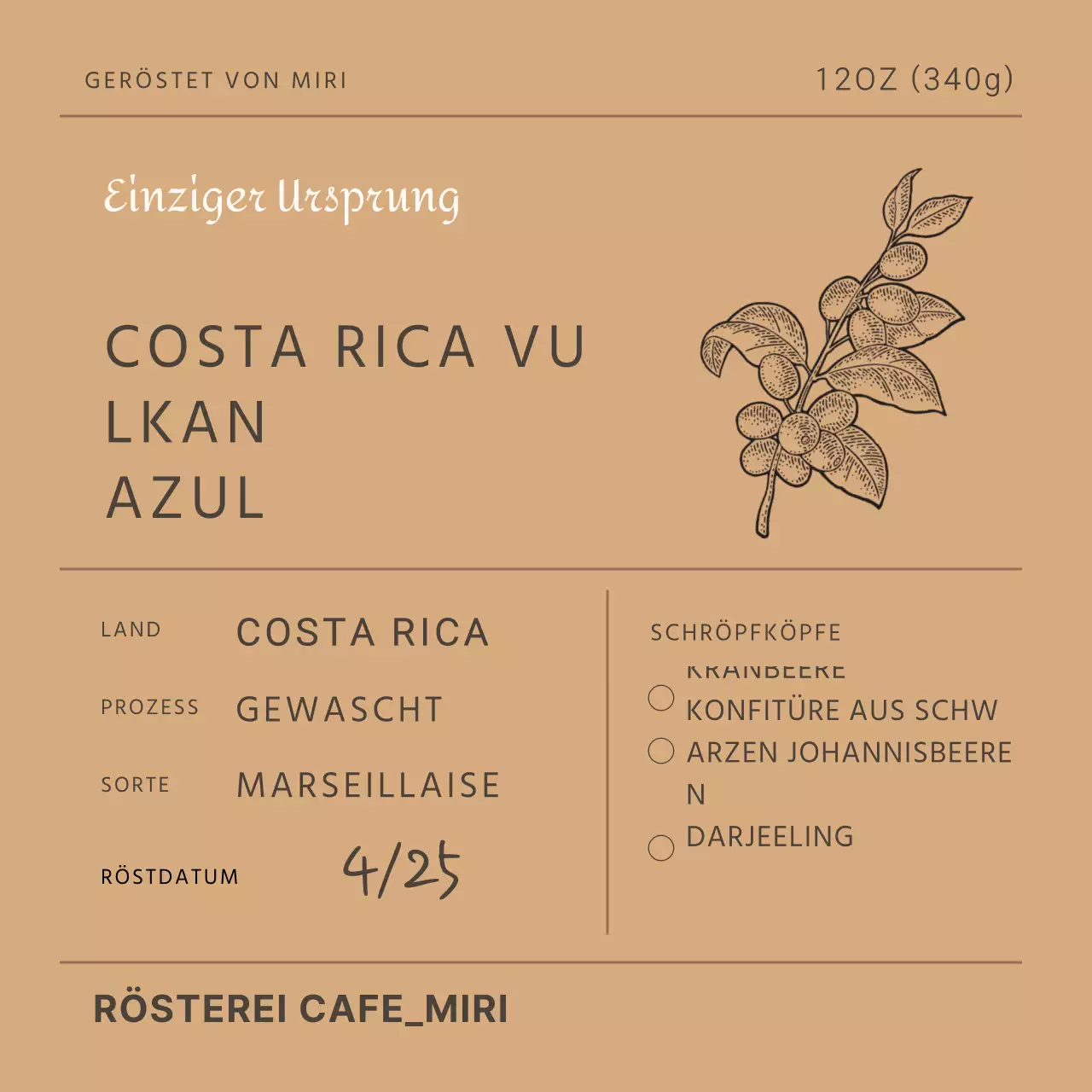 Paketaufkleber für Kaffeebohnen