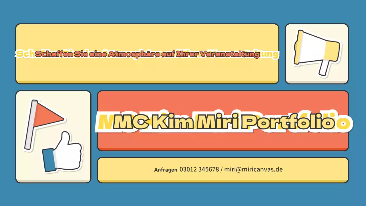 Ein Portfolio für Moderatoren in der Performance-Branche mit einem niedlichen rot-grünen Aufkleberkonzept