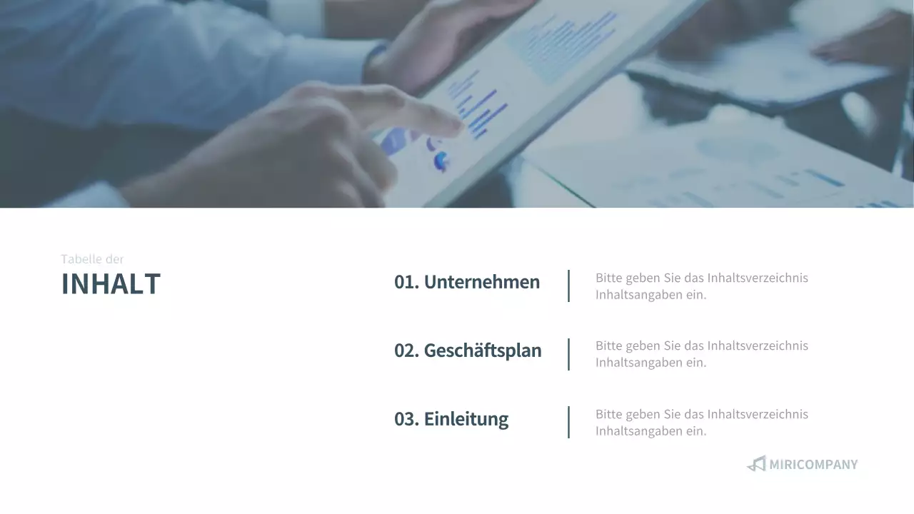 Präsentation des Geschäftsplans eines Unternehmens in navy