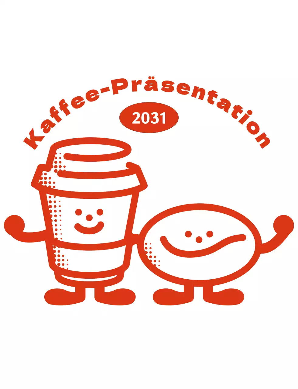 Ein Café mit einem roten Textlogo und einer niedlichen Kaffeefigur