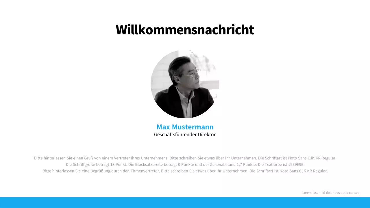 Ein einfaches, blau-weißes Anschreiben für Unternehmen