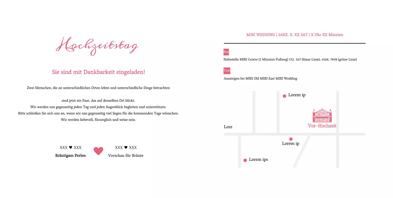 Einfache Hochzeitseinladung mit rosa Tulpen auf weißem Hintergrund