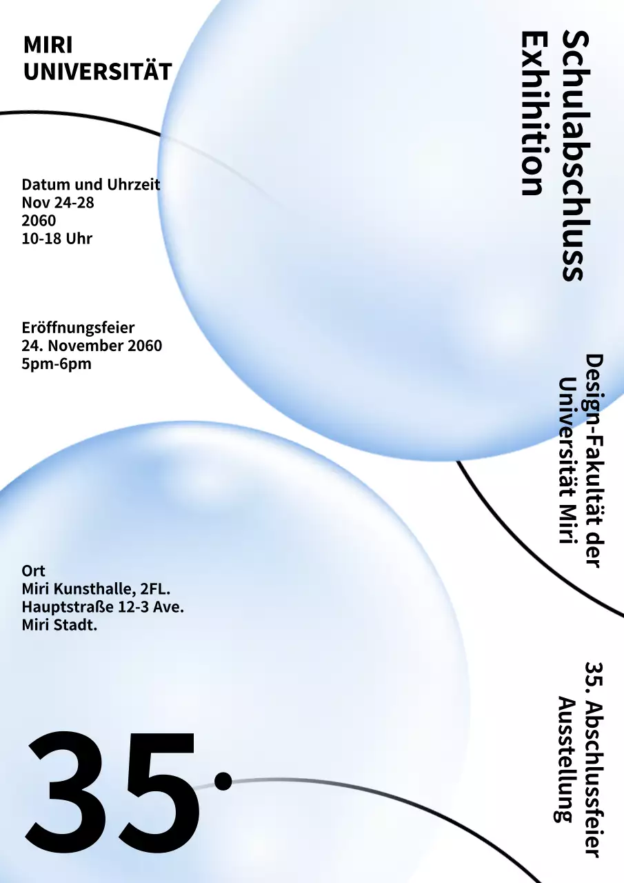 Graduierungsausstellung mit einem einfachen Kreis- und Linienkonzept