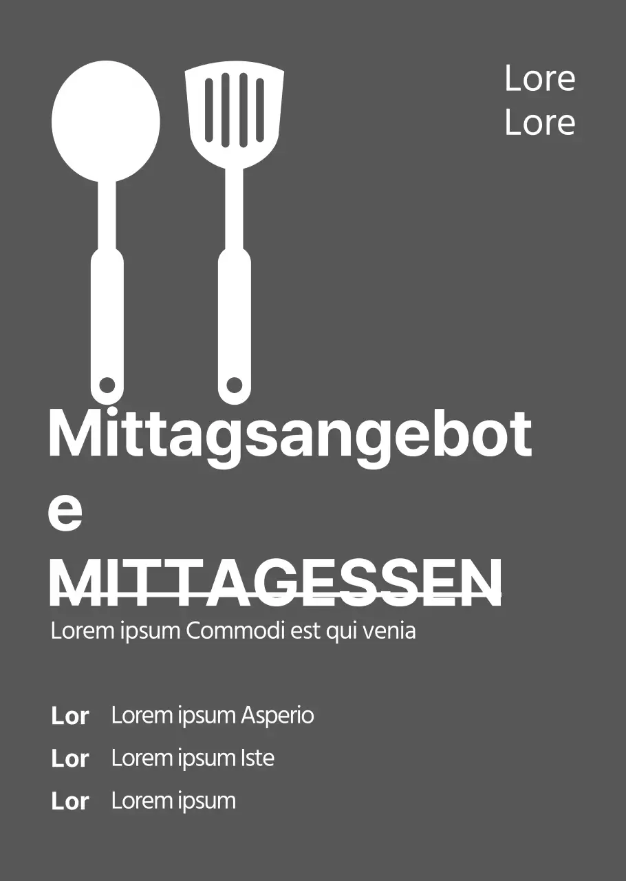 Mittagszeit mit weißen Piktogrammen und Titelbetonung