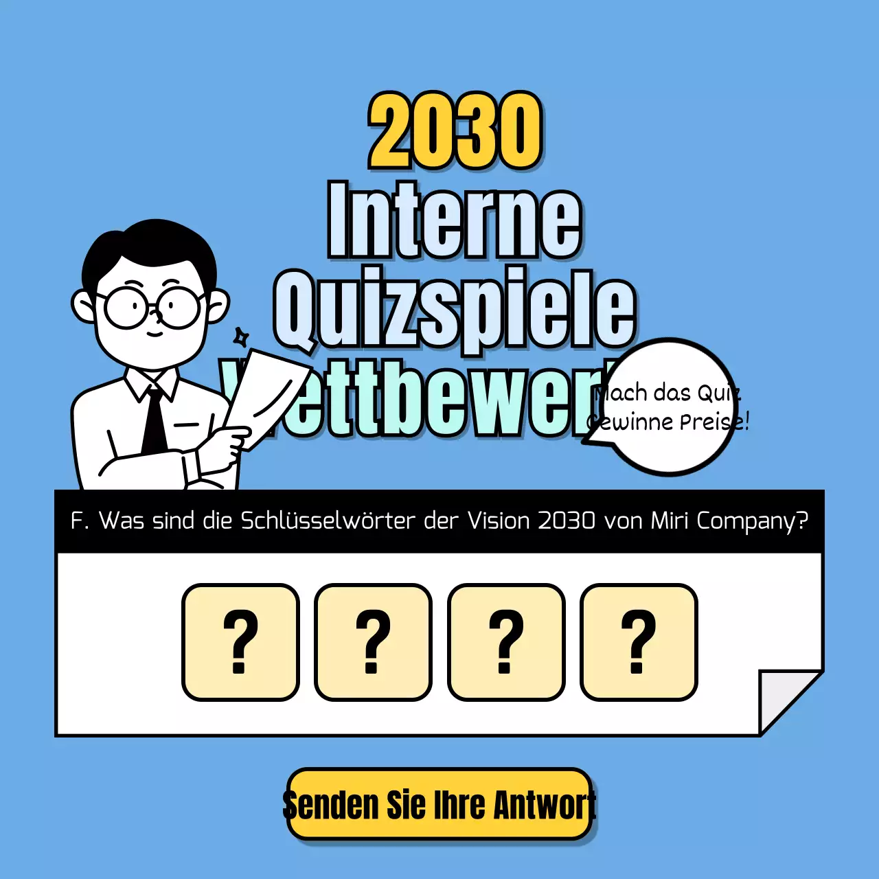 Ein sauberer, blauer, monochromer Hintergrund für einen internen Trivia-Wettbewerb