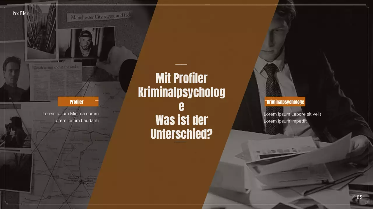 Vortrag über kriminalpsychologisches Profiling in Schwarz und Beige