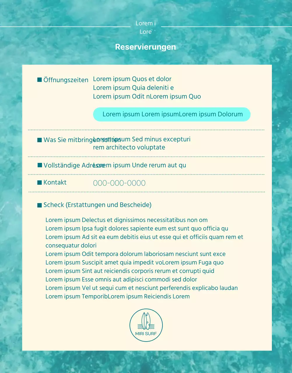 Mintfarbene, erfrischende Surf-Detailseite