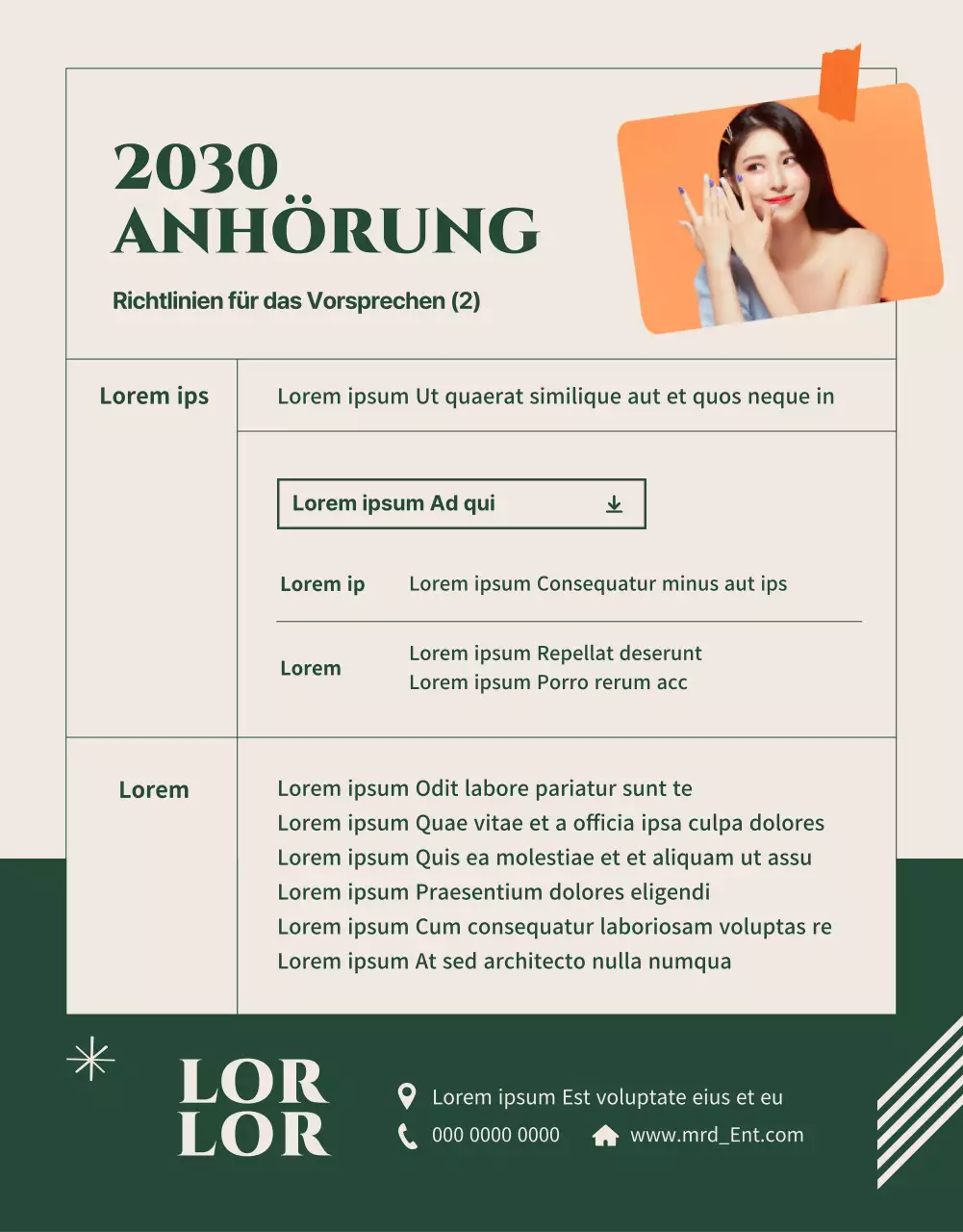 Saubere, grün-beigefarbene Hörprobenankündigung