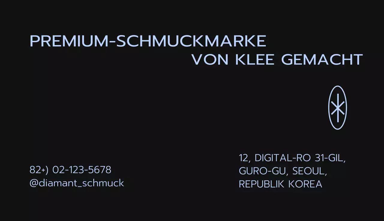 Moderne Schmuckmarken-Visitenkarte in Hellblau und Schwarz