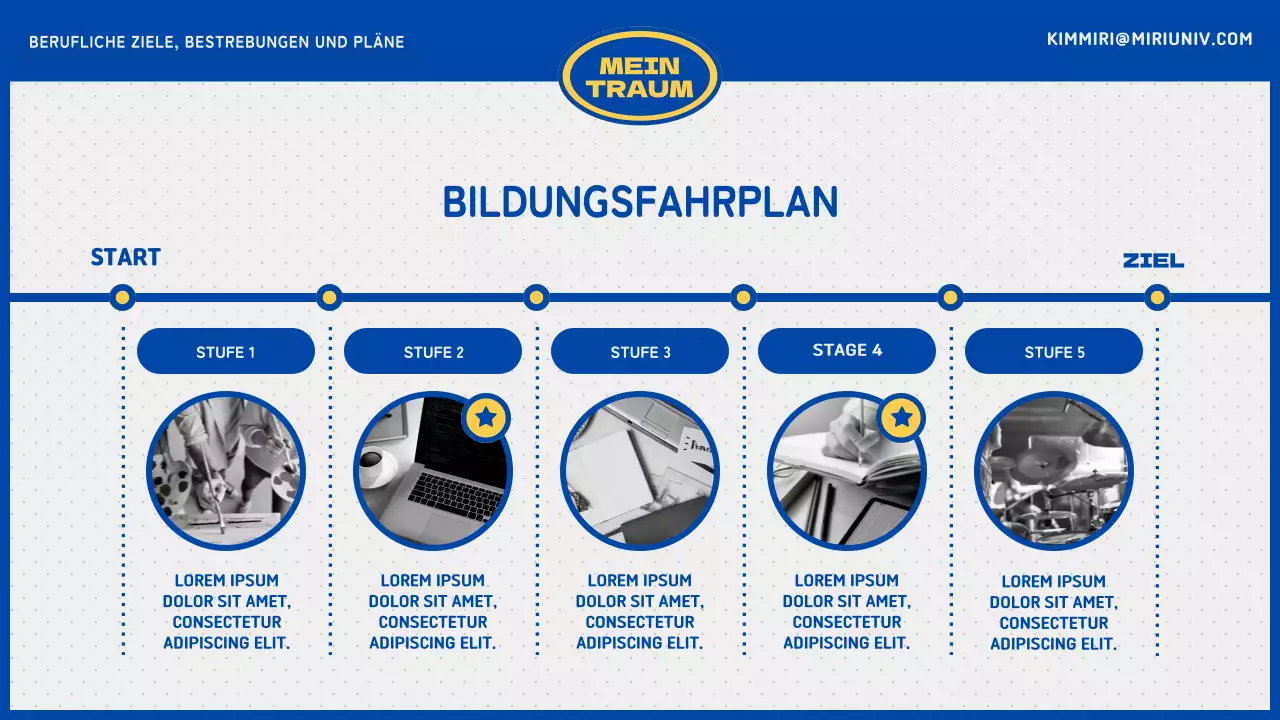 Blauer und gelber College-Laufbahnplan