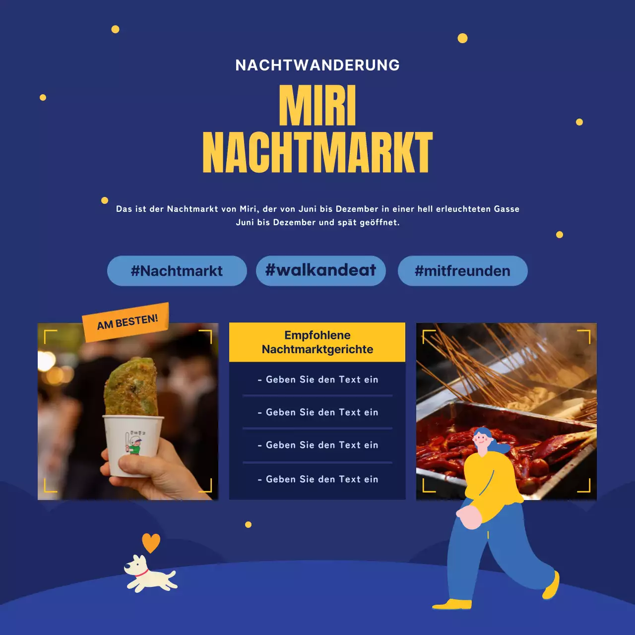 Ein Leitfaden für nächtliche Attraktionen in Marineblau und Gelb