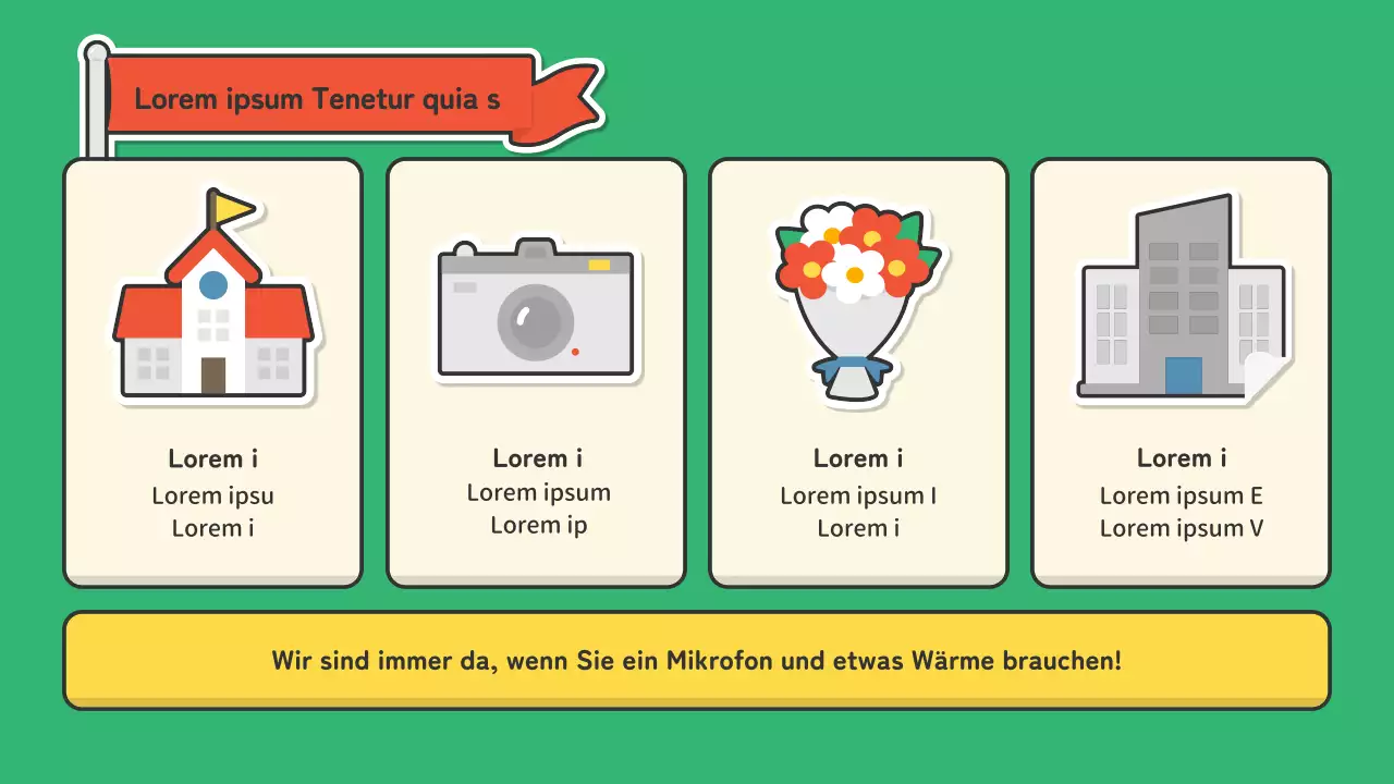 Ein Portfolio für Moderatoren in der Performance-Branche mit einem niedlichen rot-grünen Aufkleberkonzept