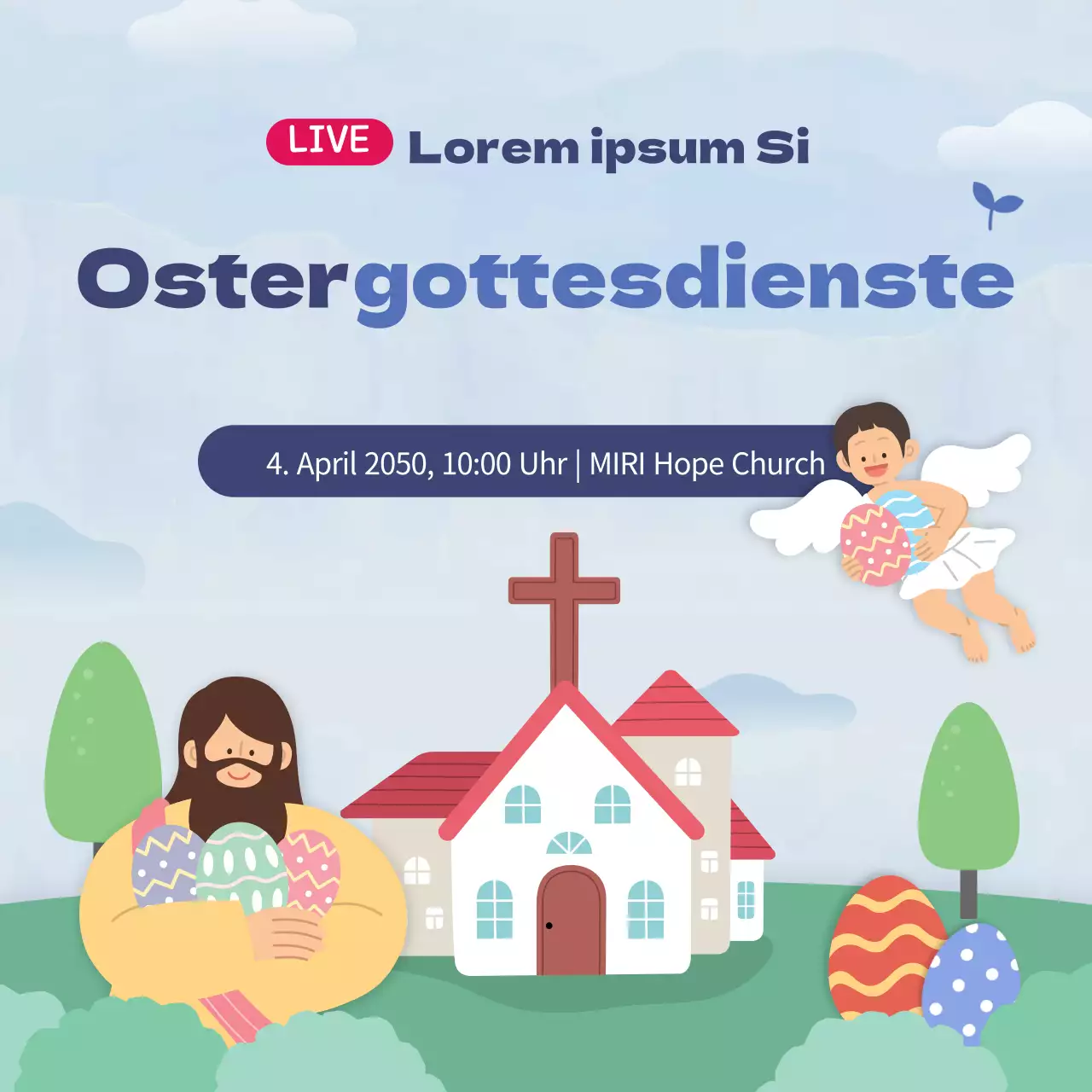 Live-Ostergottesdienst mit einem niedlichen illustrierten Konzept