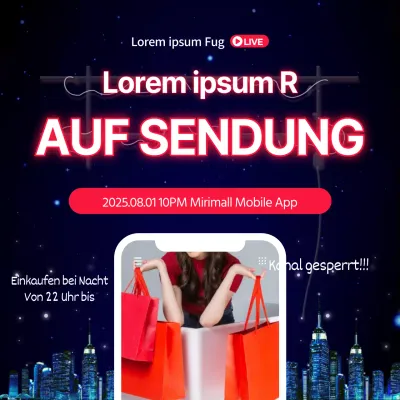 Late Night Shopping auf roten und blauen TelefonrahmenLive on air live shopping