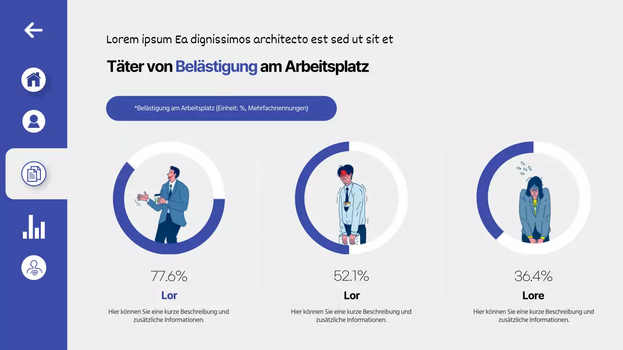 Schulung zur Prävention von Belästigung am Arbeitsplatz in einem blauen, übersichtlichen UI-Dashboard-Thema