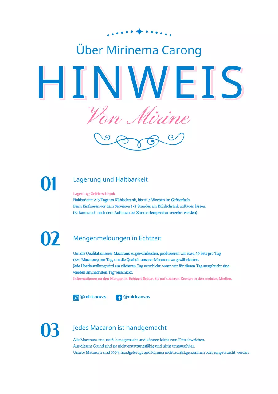 Niedliches Macaron Cafe Guide Design in Rosa und Blau