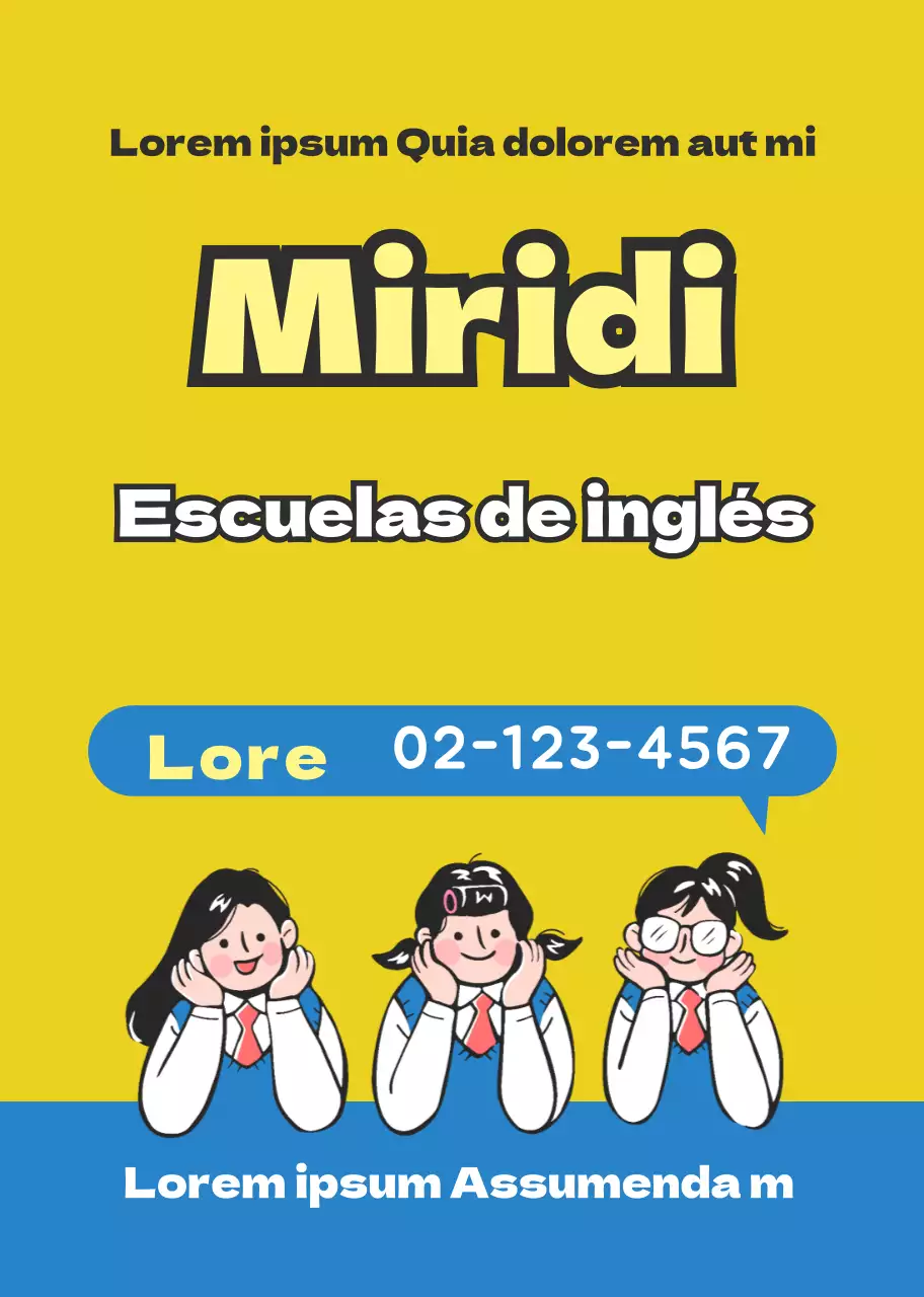 Ilustración de personaje amarillo azul Promoción escolar inglesa