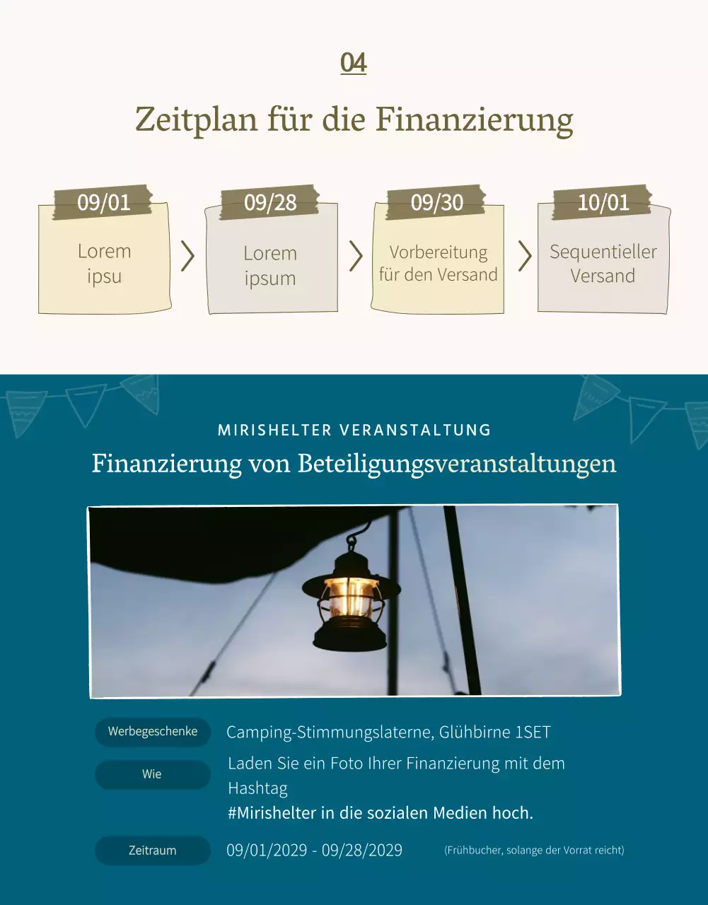 Emotionales Campingkonzept in Marineblau und Beige