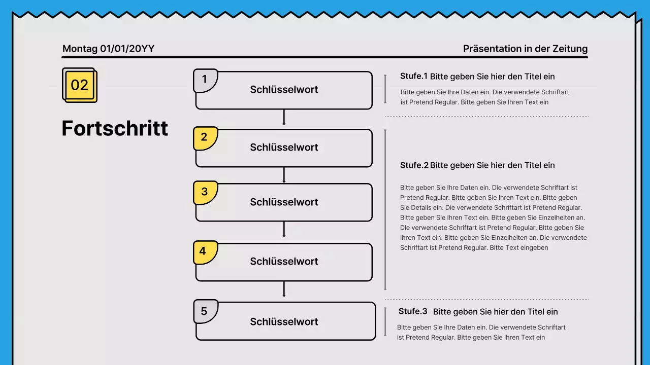 Kräftige Linien und eine aufmerksamkeitsstarke Präsentation in einem Zeitungskonzept mit gelben und hellblauen Akzentfarben