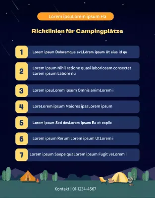 Anleitung mit Abbildungen eines nächtlichen Campingplatzes in Marineblau