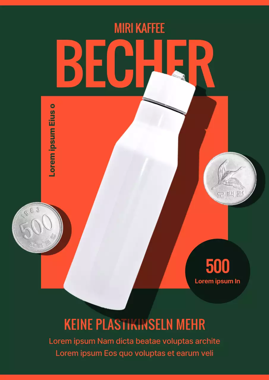 Herausforderung, einen modernen Cafébecher in Grün und Orange zu verwenden