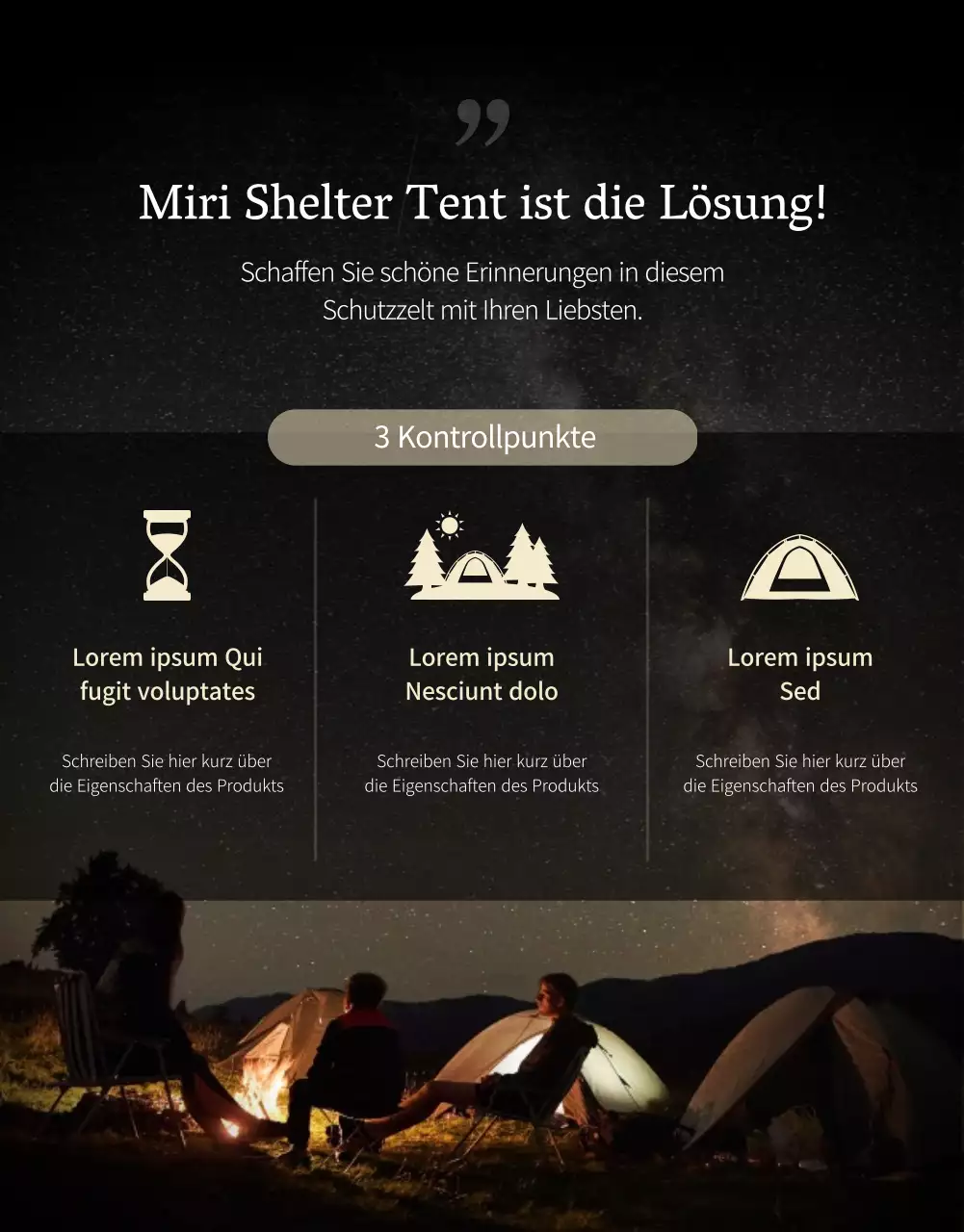 Emotionales Campingkonzept in Marineblau und Beige