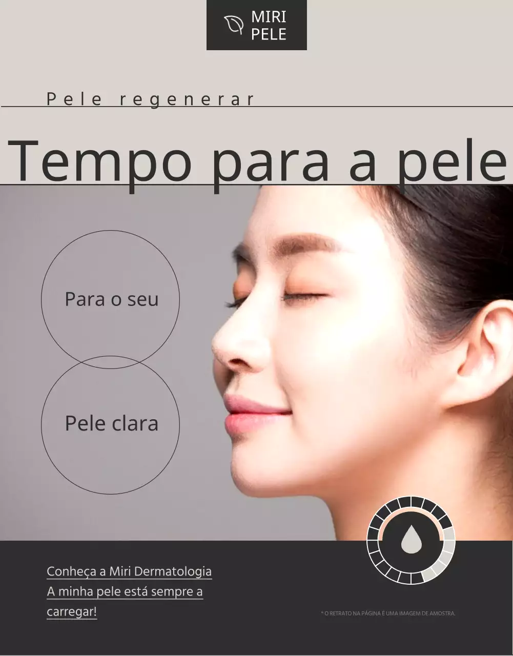 Um anúncio de um procedimento dermatológico a castanho e preto.