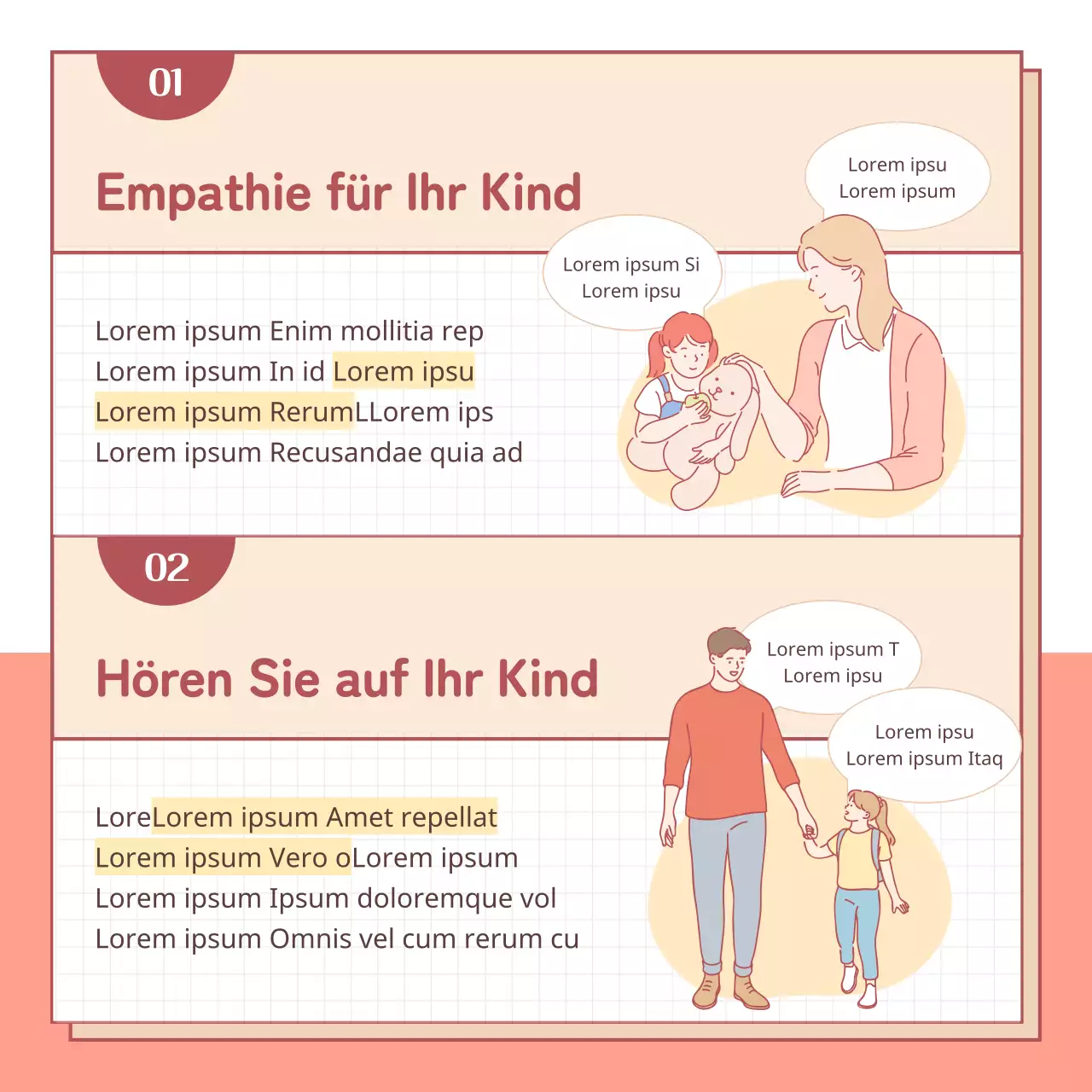 Illustrierte FamilienbroschüreKonzeptioneller Eltern-Kind-Dialog