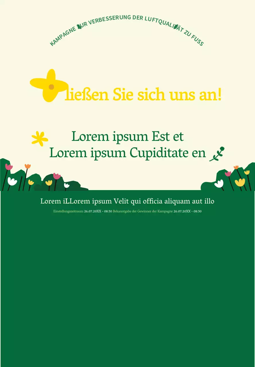 Über die grün-gelbe Kampagne "Zu Fuß zur Arbeit" im sauberen Stil