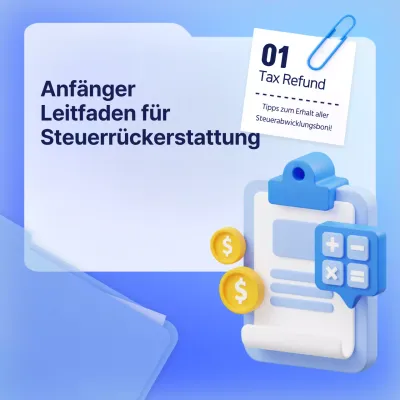 Leitfaden für die Steuererklärung zum Jahresende mit himmelblauem Ordnerkonzept