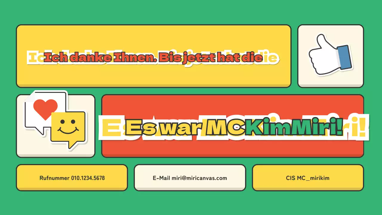 Ein Portfolio für Moderatoren in der Performance-Branche mit einem niedlichen rot-grünen Aufkleberkonzept