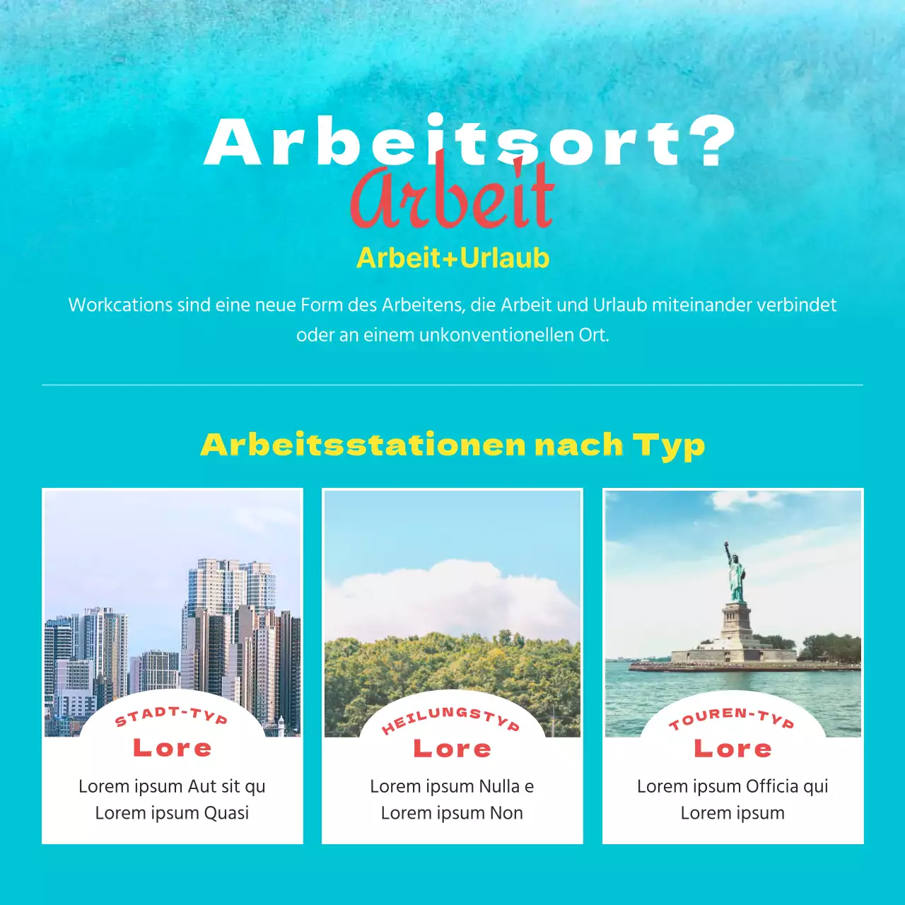 Ein kühler, knackig blauer und gelber Büroarbeitsplatz