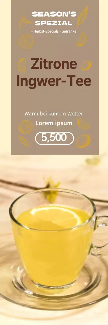 Bewerben Sie die saisonale Speisekarte Ihres Cafés mit einem sauberen, gelben Foto